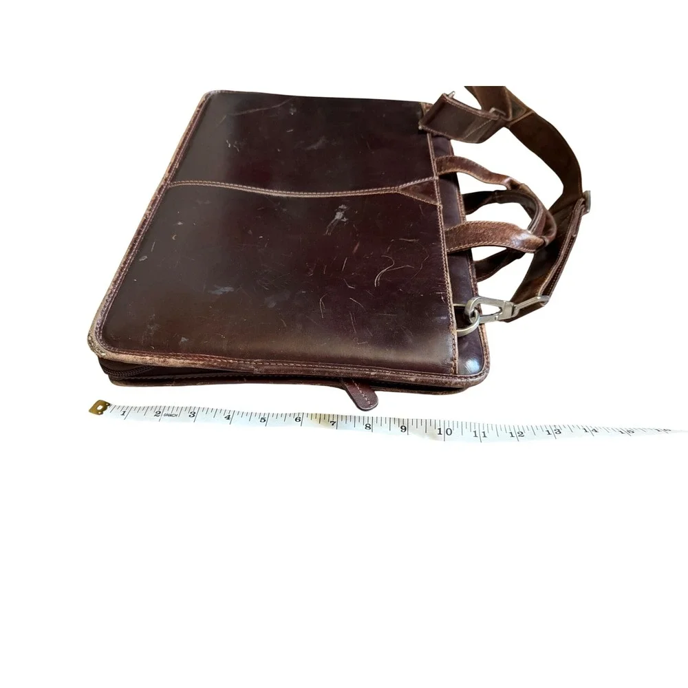 Johnston & Murphy Mens Brown Leather Briefcase Laptop Messenger Bag